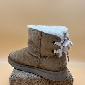 UGG Dixi Flora Perf Shearling Booties Womens 4 Brown Suede Sheepskin Fur 1010494